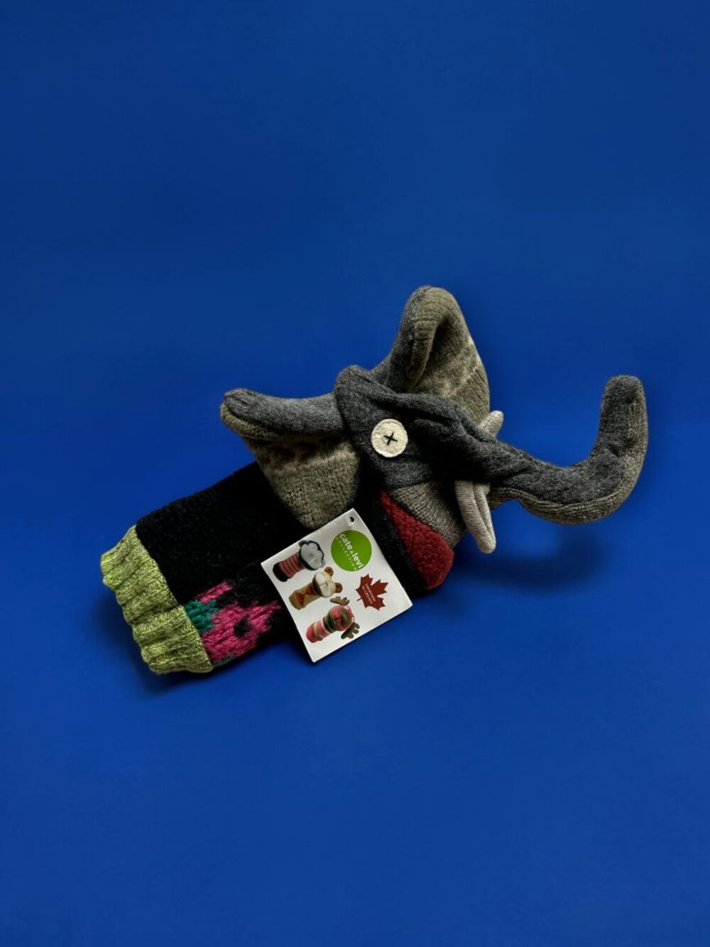 Cate & Levi Elephant Handmade Wool Animal Hand Puppet with Tag